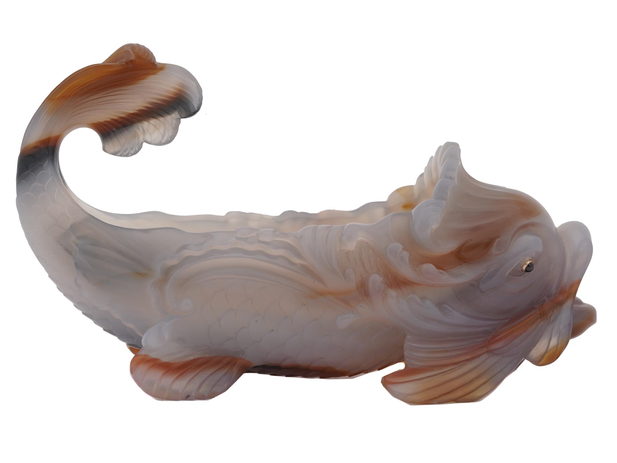 LARGE RUSSIAN AGATE CARVED FISH BOWL FOR CAVIAR PIC-3